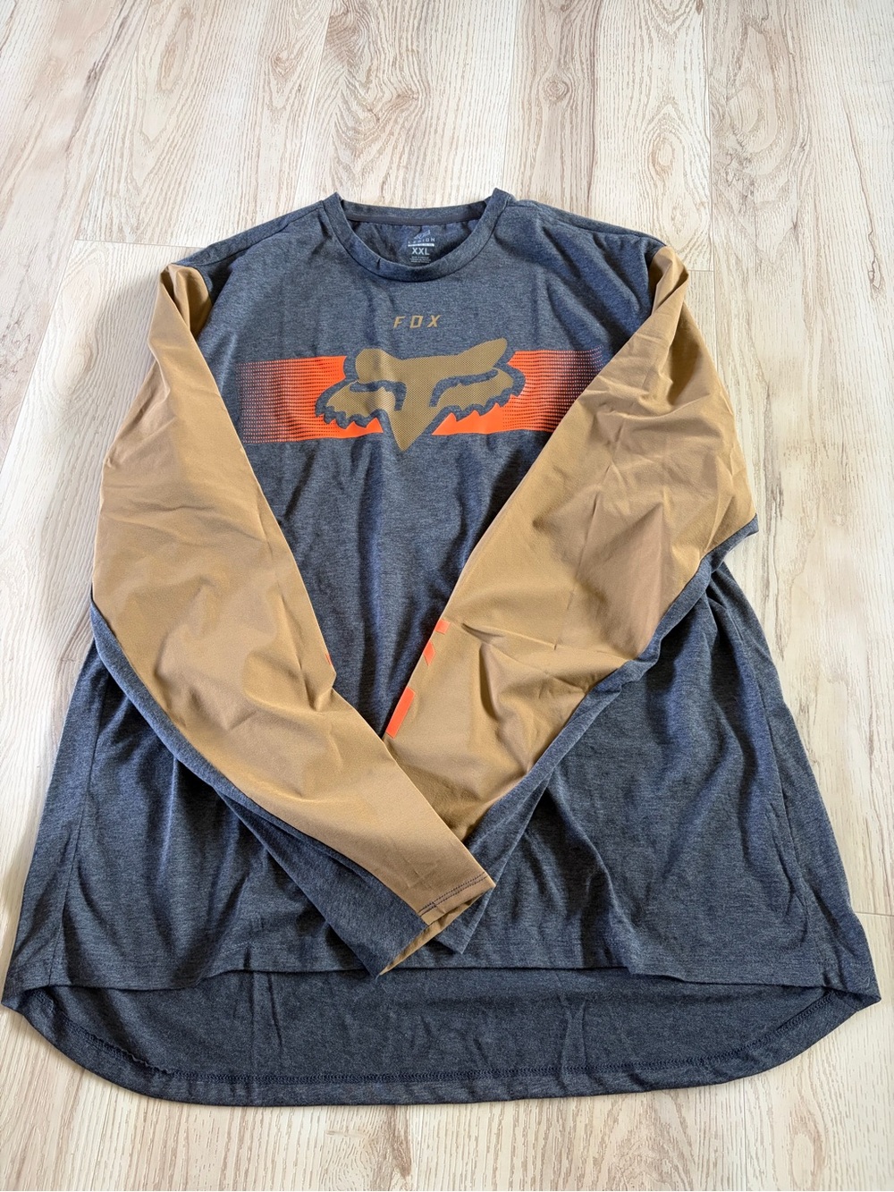 Fox Men's Long Sleeve riding jersey - Charcoal with Tan Sleeves